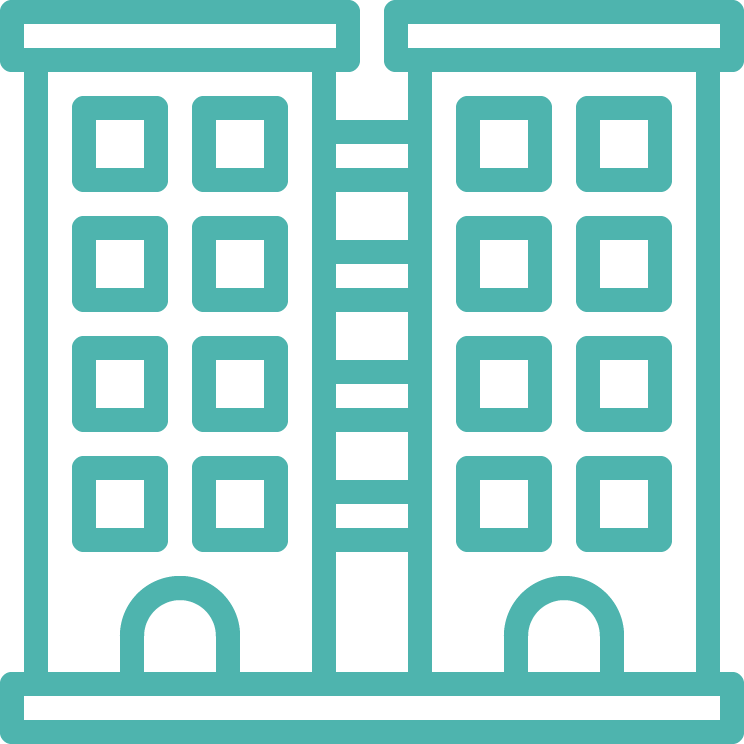 A line icon of an apartment building