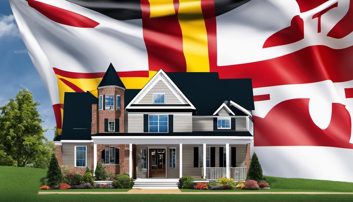 Illustration of a rental license document with a Maryland state flag in the background.